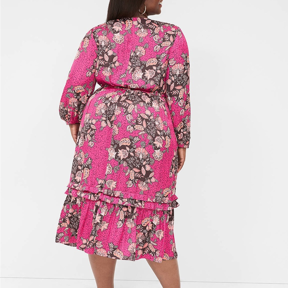NWT Lane Brant Satin Tiered Ruffle-Detail Midi Dress Size: 22 - Picture 4 of 12